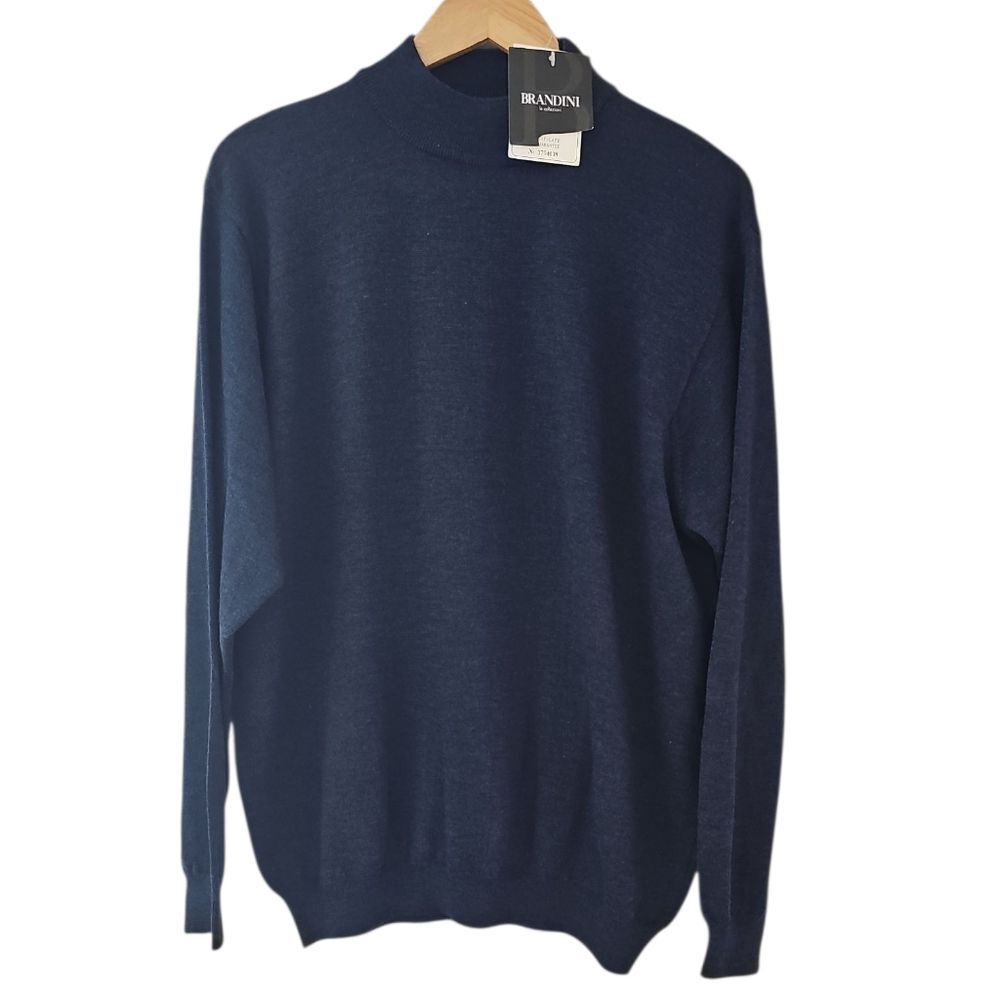 Brandini 100% Merino Wool Sweater L NWT Italy Navy Luxury Crewneck Classic